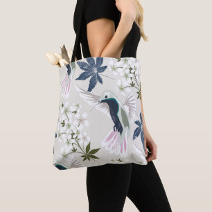 Hummingvogels en witte bloemen. tote bag