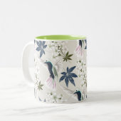 Hummingvogels en witte bloemen. tweekleurige koffiemok (Voorkant links)