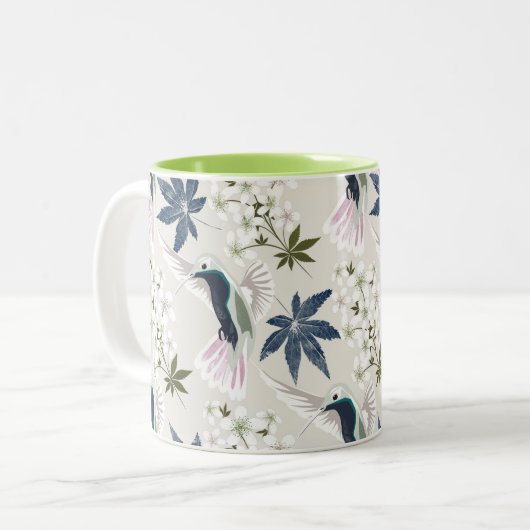 Hummingvogels en witte bloemen. tweekleurige koffiemok (Voorkant links)