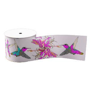 Hummingvogels Floral roze bloemen Groentkorrellint Grosgrain Lint