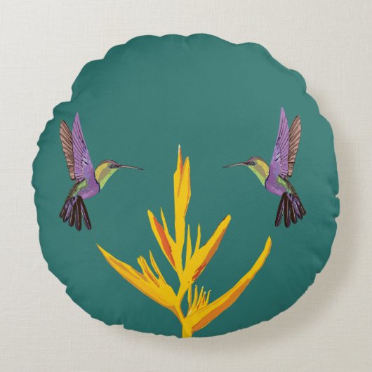 Hummingvogels Gele bloem Rond Kussen (Voorkant)
