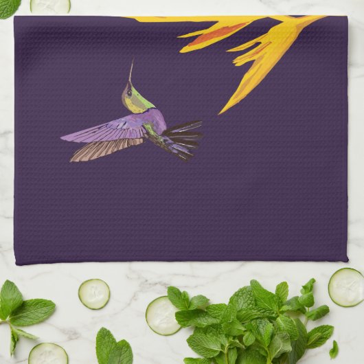 Hummingvogels Gele bloem Theedoek (Gevouwen)