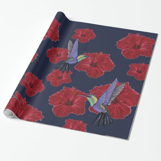 Hummingvogels Hibiscus Floral Art Cadeaupapier (Uitgerold)