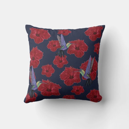 Hummingvogels Hibiscus Floral Art Kussen (Achterkant)