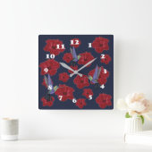 Hummingvogels Hibiscus Floral Art Vierkante Klok (Huis)