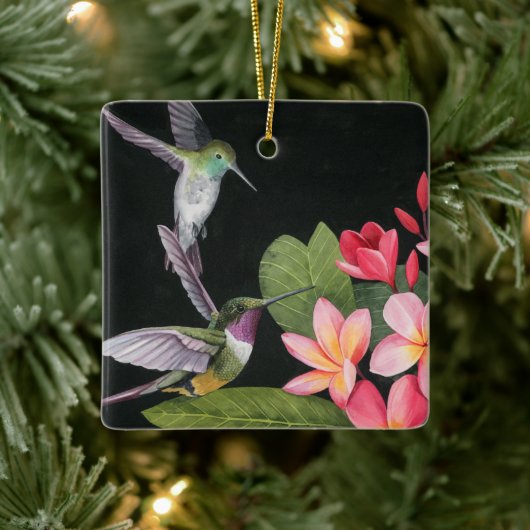 Hummingvogels in de Plumeria Keramisch Ornament (Boom)
