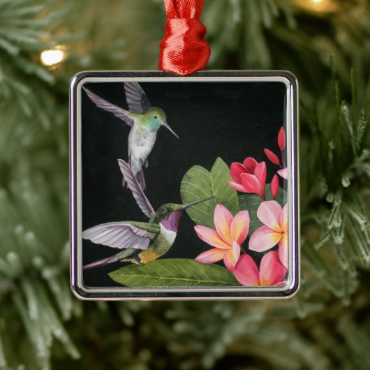 Hummingvogels in de Plumeria Metalen Ornament (Boom)