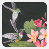 Hummingvogels in de Plumeria Vierkante Sticker (Voorkant)