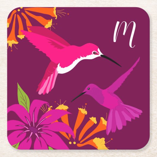 Hummingvogels in het  monogram van het Paradijs Kartonnen Onderzetters (Voorkant)