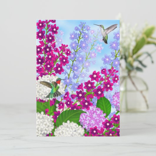 Hummingvogels in tuinbloemen Bewaar de datum Save The Date (Staand voorkant)