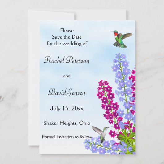 Hummingvogels in tuinbloemen Bewaar de datum Save The Date (Achterkant)