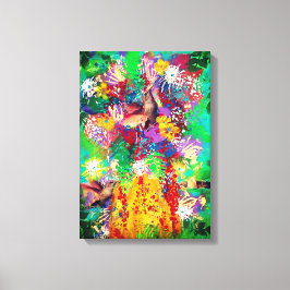 Hummingvogels met Floral Collage Canvas Afdruk