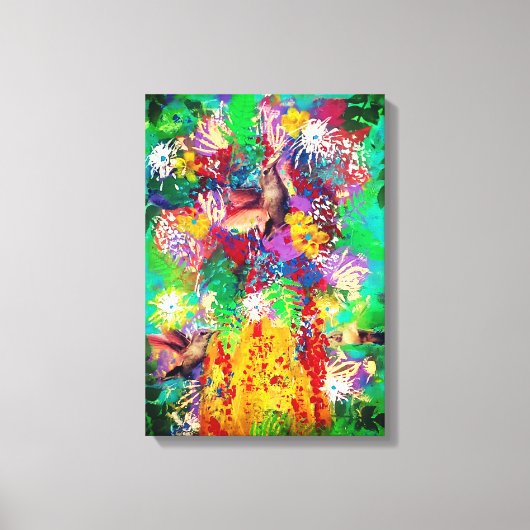 Hummingvogels met Floral Collage Canvas Afdruk (Voorkant)