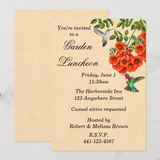 Hummingvogels op Trumpet Vine Aangepaste uitnodigi Kaart (Voorkant / Achterkant)