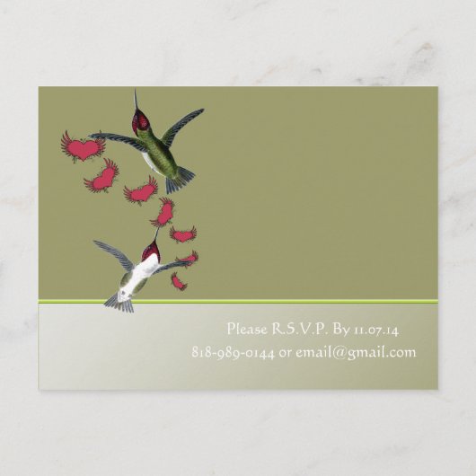 Hummingvogels Romantisch hart met vleugels Uitnodiging Briefkaart (Achterkant)