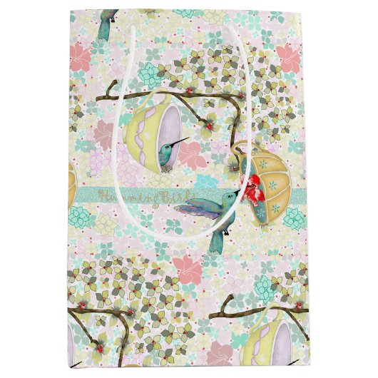 Hummingvogels Teacups Floral Spring Garden Medium Cadeauzakje (Voorkant)