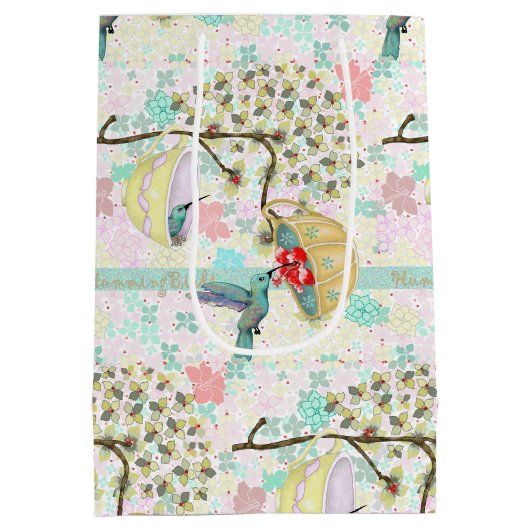 Hummingvogels Teacups Floral Spring Garden Medium Cadeauzakje (Achterkant)