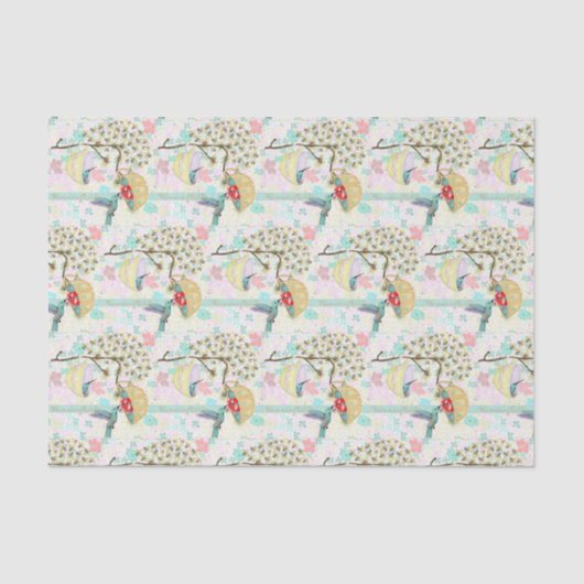 Hummingvogels Teacups Spring Floral Garden Tissuepapier (Voorkant)