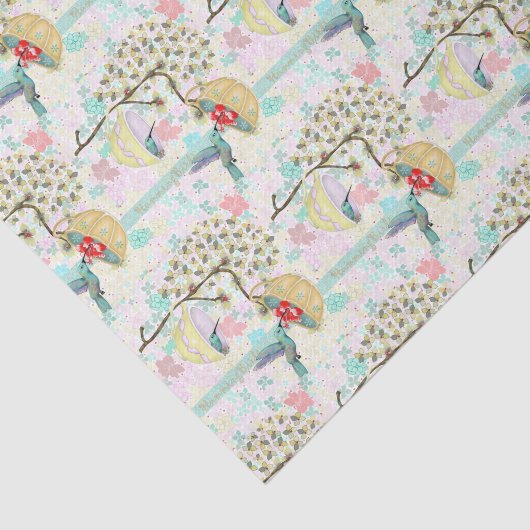 Hummingvogels Teacups Spring Floral Garden Tissuepapier (Detail)