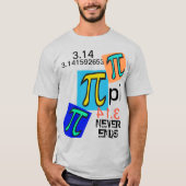 Humor 3.14 Pi Nooit Ends blauw geel groen T-shirt (Voorkant)