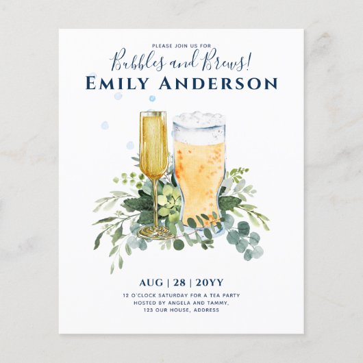 Humor Bubbles n Brews Bier Champers Vrijgezellenfe Flyer (Voorkant)