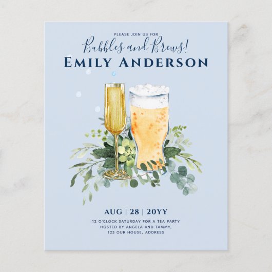 Humor Bubbles n Brews Bier Champers Vrijgezellenfe Flyer (Voorkant)