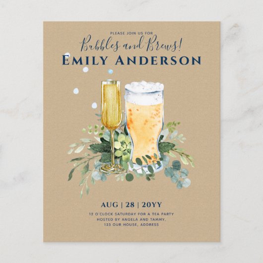 Humor Bubbles n Brews Bier Champers Vrijgezellenfe Flyer (Voorkant)