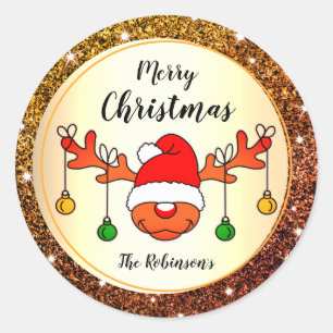 Humor Christmas Funny Leuke rendieren Sinaasappel  Ronde Sticker