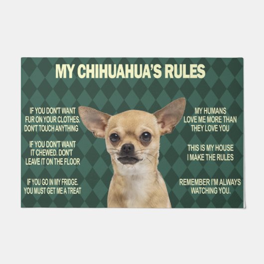 Humor Cihuahua Dog Rules Mat, eigenaar van Chihuah Deurmat (Voorkant)