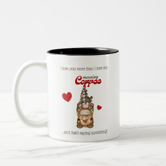 Humor Coffee Quote Schattigee Gnome Funny Valentij Tweekleurige Koffiemok (Links)