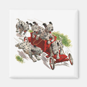 Humor Cute Dalmatian Puppy Dogs Fire Truck Magneet