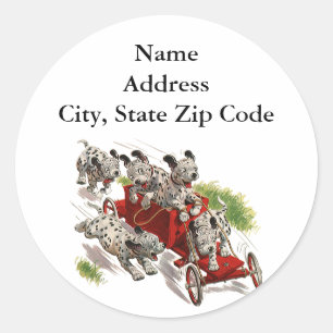  Humor Cute Dalmatian Puppy Dogs Fire Truck Ronde Sticker