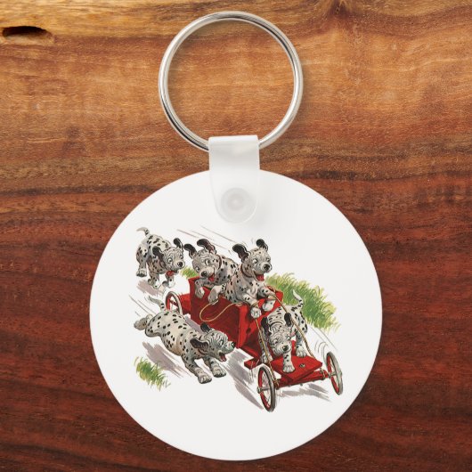  Humor Cute Dalmatian Puppy Dogs Fire Truck Sleutelhanger (Voorkant)