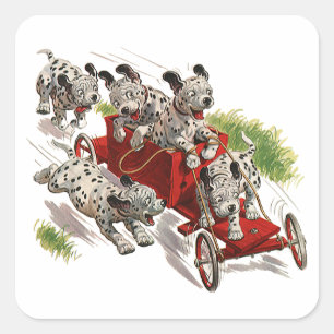  Humor Cute Dalmatian Puppy Dogs Fire Truck Vierkante Sticker