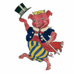 Humor, Cute Happy Dansende Pig Dances Fotobeeldje Ornament<br><div class="desc">illustratie grappig humoristisch afbeelding met een dansvarken met een enorme glimlach op zijn gezicht. Hij draagt een pak met gestreepte broek,  een bovenste hoed en een stok.</div>
