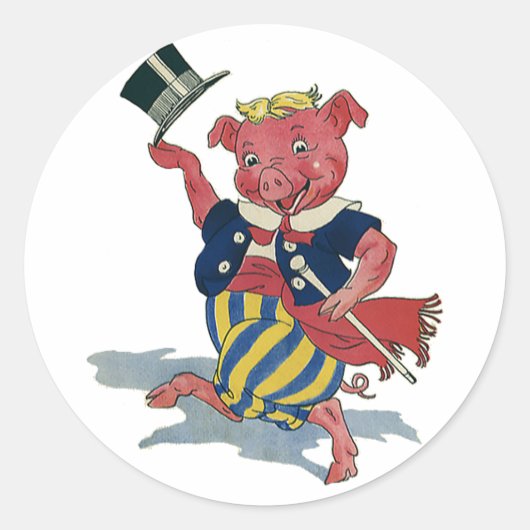  Humor, Cute Happy Dansende Pig Dances Ronde Sticker (Voorkant)