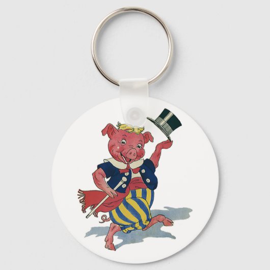  Humor, Cute Happy Dansende Pig Dances Sleutelhanger (Voorkant)