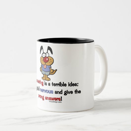 Humor dierproeven tweekleurige koffiemok (Voorkant rechts)