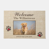 Humor Dog Photo Custom Burlap Textuur Welkom Deurmat (Voorkant)