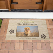 Humor Dog Photo Custom Burlap Textuur Welkom
