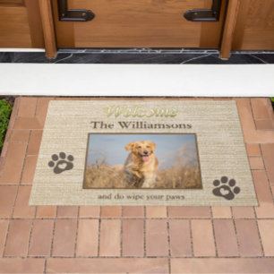 Humor Dog Photo Custom Burlap Textuur Welkom Deurmat