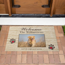 Humor Dog Photo Custom Burlap Textuur Welkom