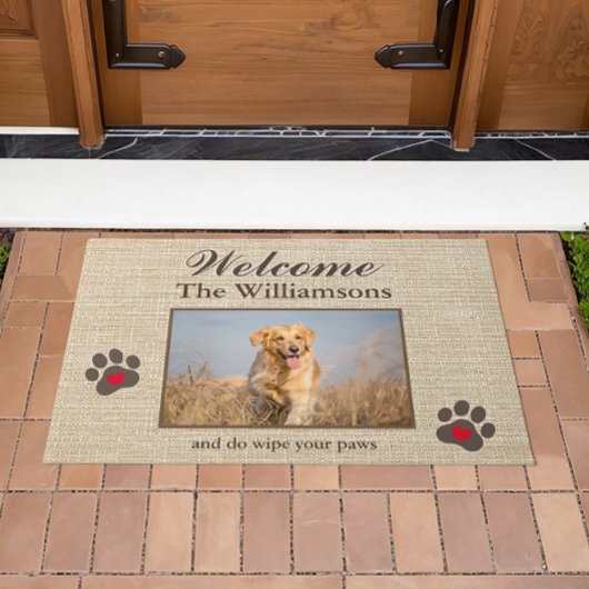 Humor Dog Photo Custom Burlap Textuur Welkom Deurmat