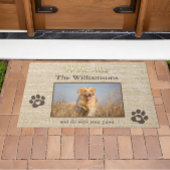 Humor Dog Photo Custom Burlap Textuur Welkom Deurmat