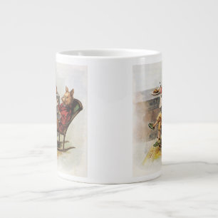 Humor, drager in Rocking-stoel Een boek lezen Grote Koffiekop