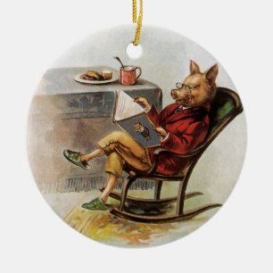 Humor, drager in Rocking-stoel Een boek lezen Keramisch Ornament