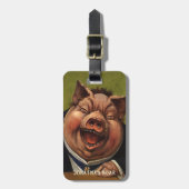 Humor, Funny Victoriaans Pig Laughing Bagagelabel (Voorkant verticaal)