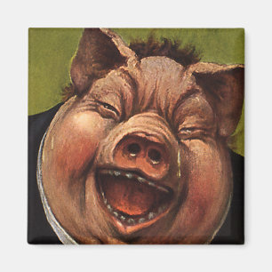  Humor, Funny Victoriaans Pig Laughing Magneet