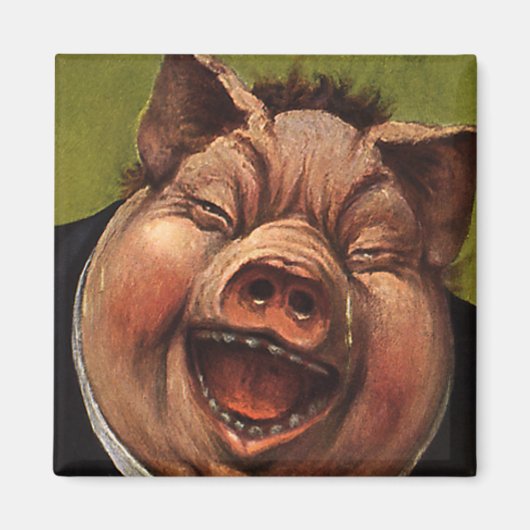 Humor, Funny Victoriaans Pig Laughing Magneet (Voorkant)