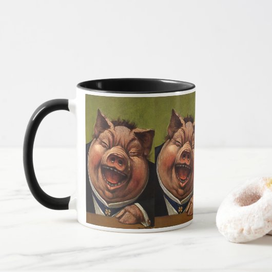 Humor, Funny Victoriaans Pig Laughing Mok (Met donut)